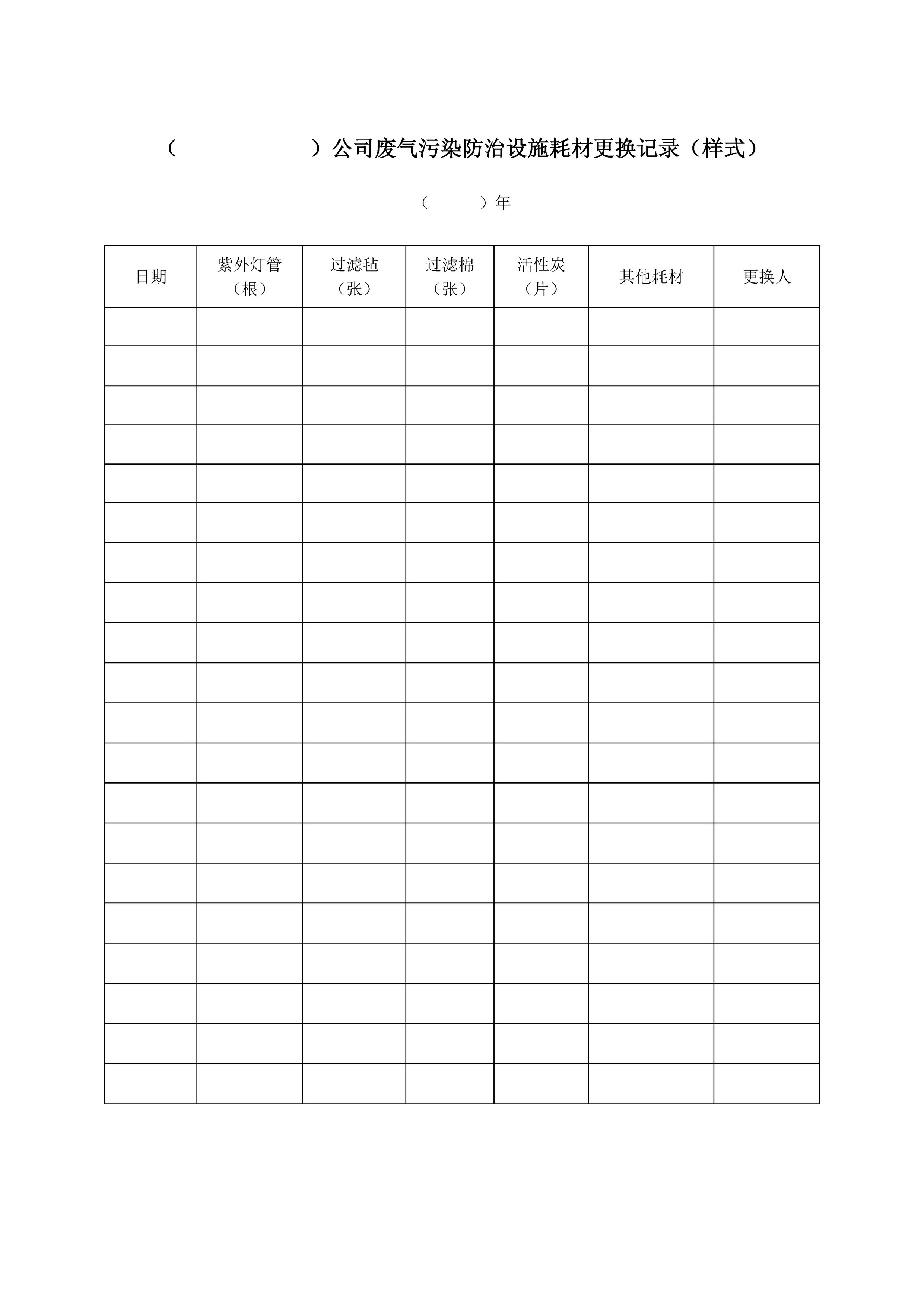 废气污染防治设施耗材更换记录
