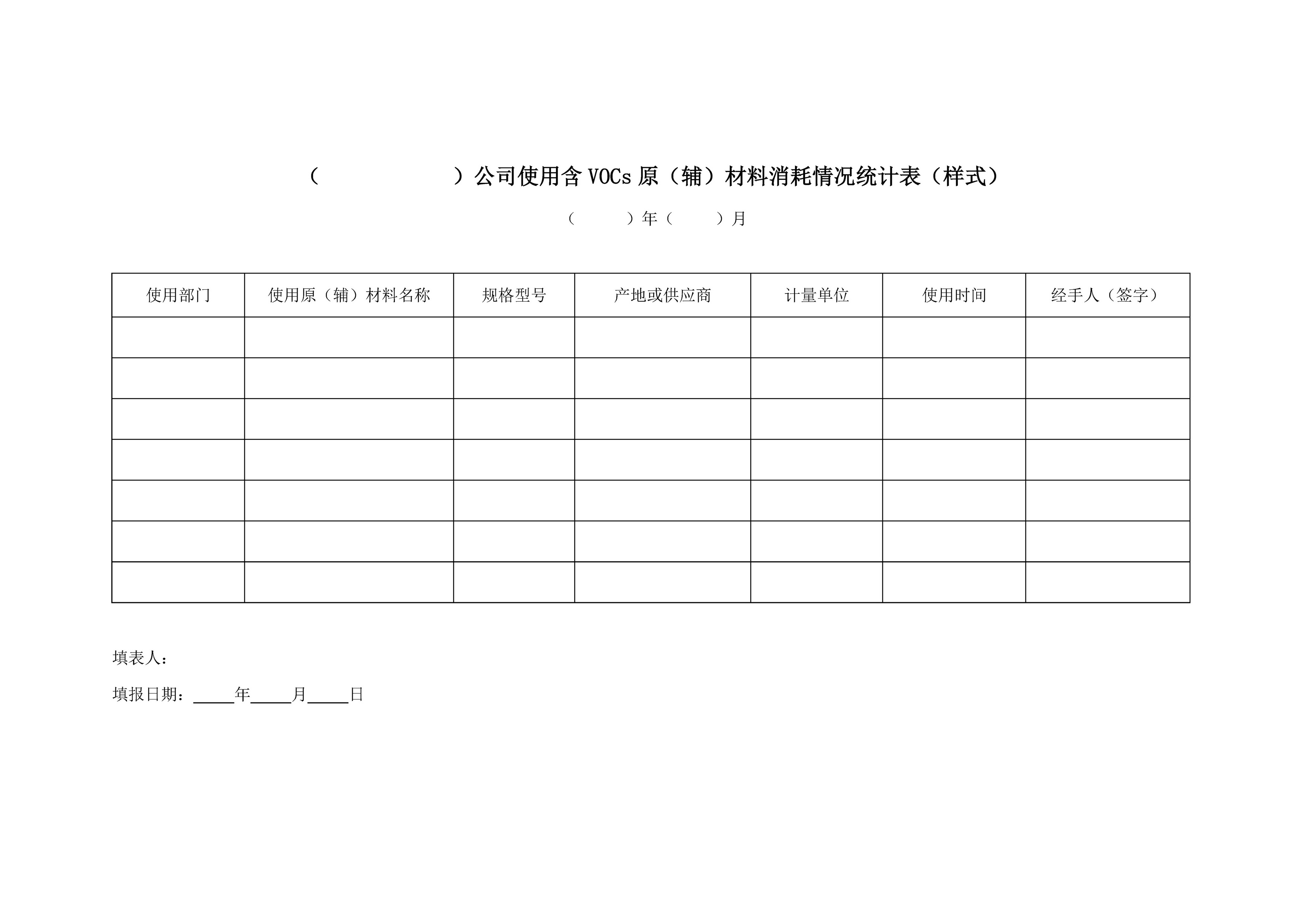 使用含VOCs原（辅）材料消耗情况统计表