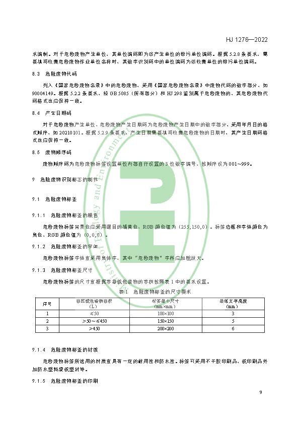 危险废物识别标志设置技术规范(HJ 1276—2022)