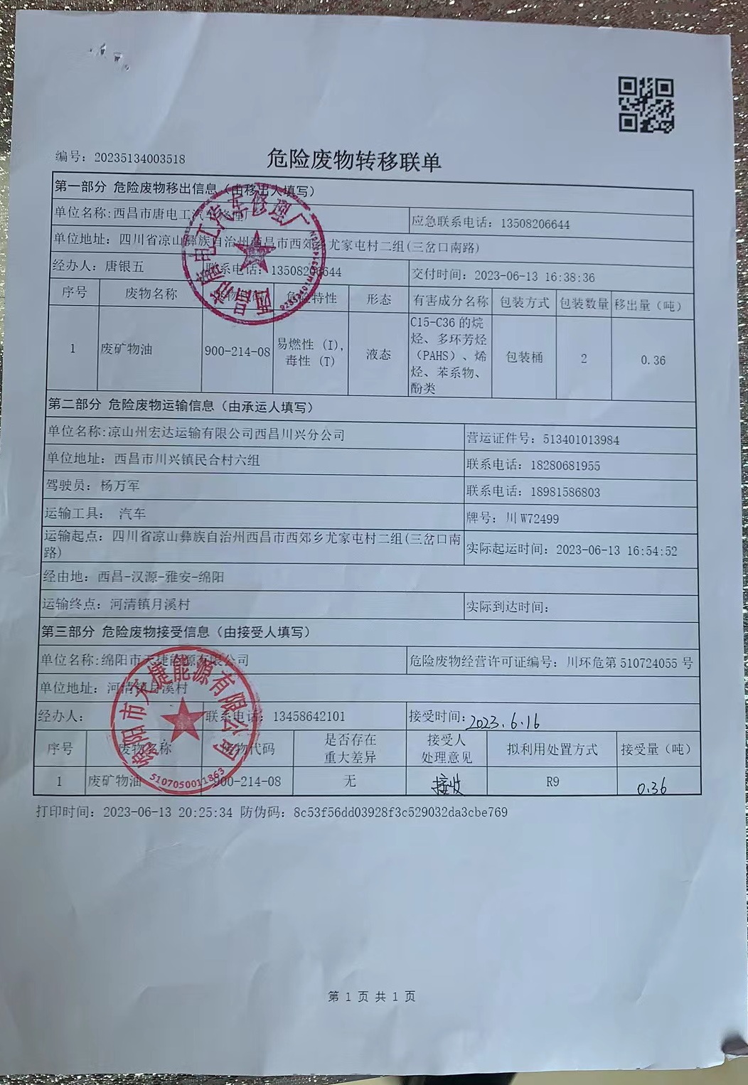 西昌市唐电工汽车修理厂危险废物信息公示