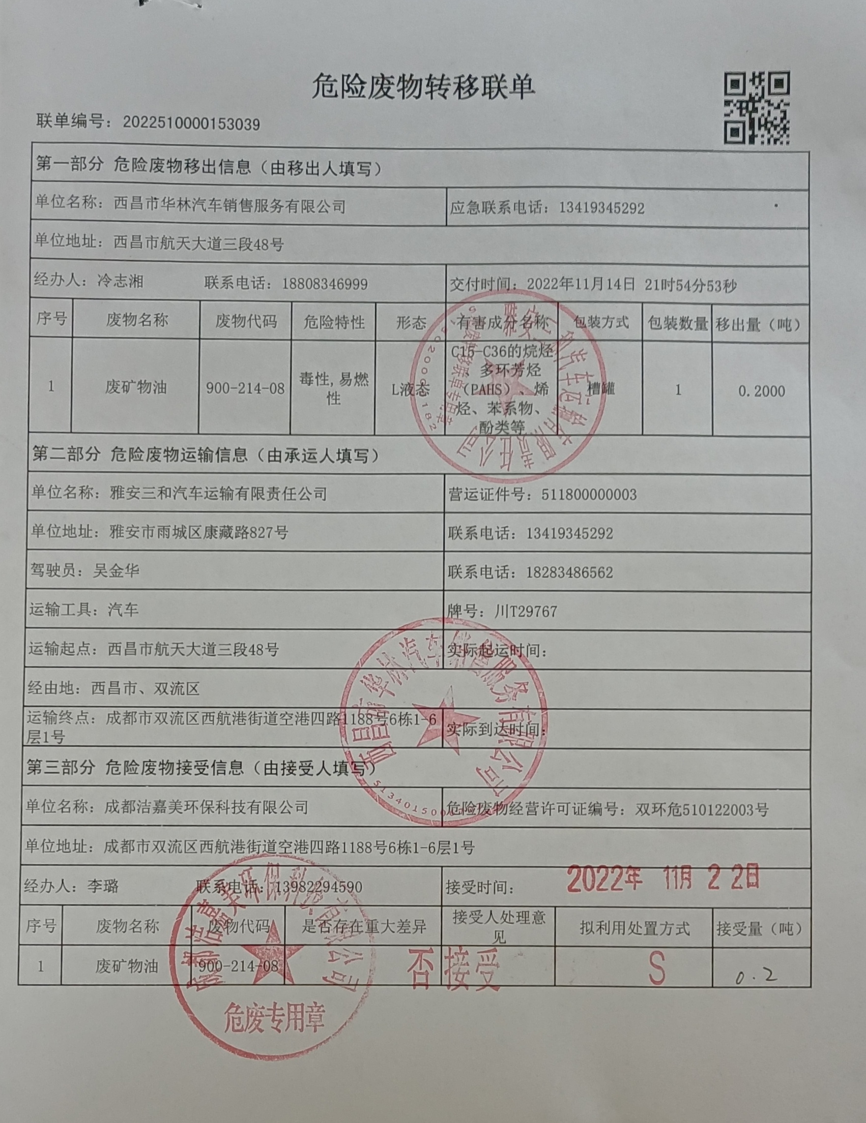 西昌市华林汽车销售服务有限公司危险废物信息公示
