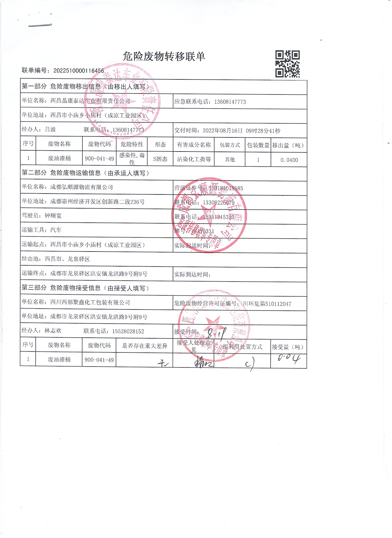 西昌晶康泰达车业有限责任公司危险废物信息公示