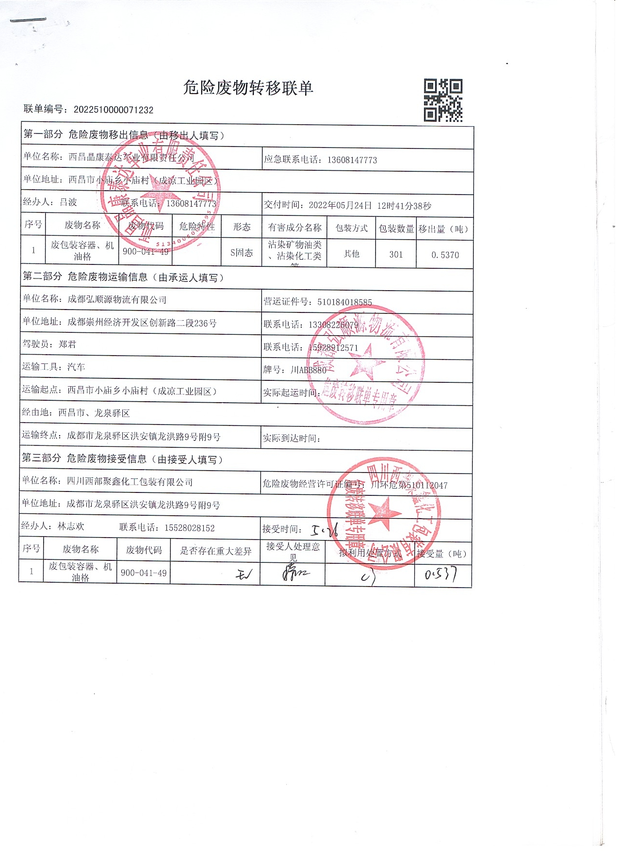 西昌晶康泰达车业有限责任公司危险废物信息公示
