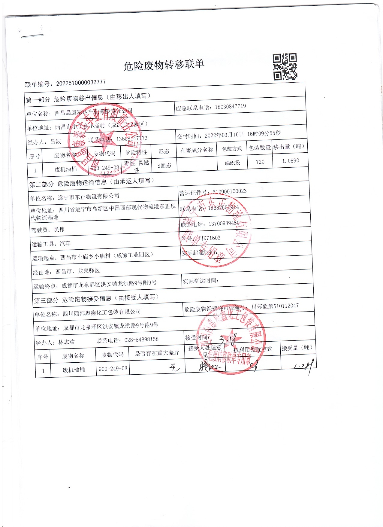 西昌晶康泰达车业有限责任公司危险废物信息公示