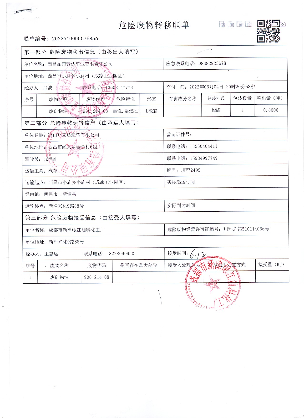 西昌晶康泰达车业有限责任公司危险废物信息公示