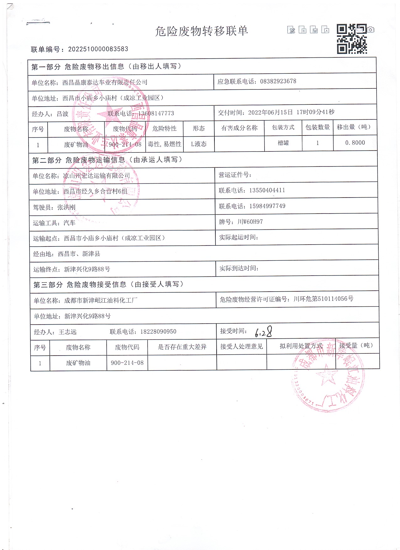 西昌晶康泰达车业有限责任公司危险废物信息公示