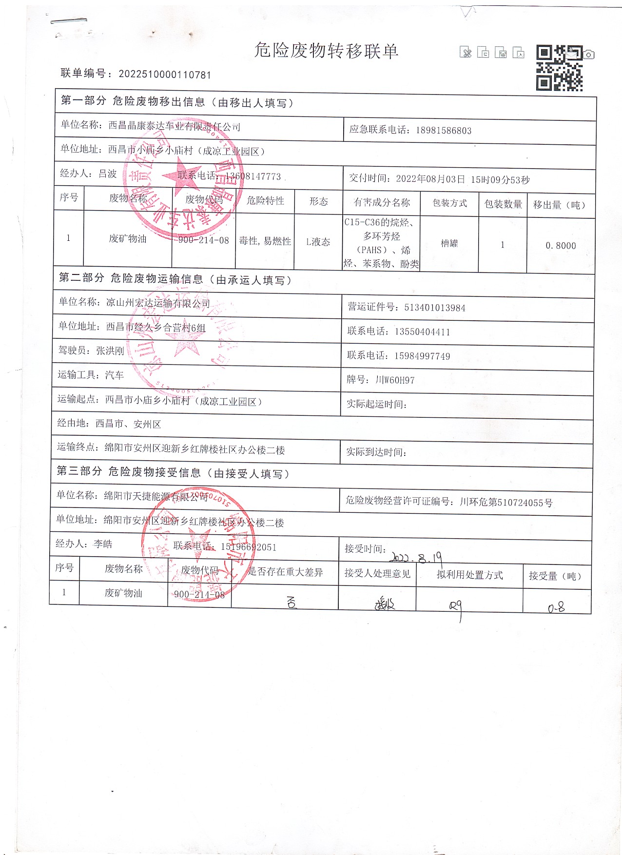 西昌晶康泰达车业有限责任公司危险废物信息公示