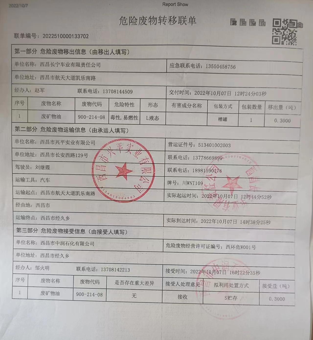 西昌长宁车业有限责任公司危险废物信息公示