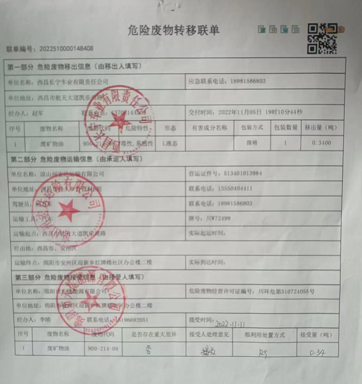 西昌长宁车业有限责任公司危险废物信息公示