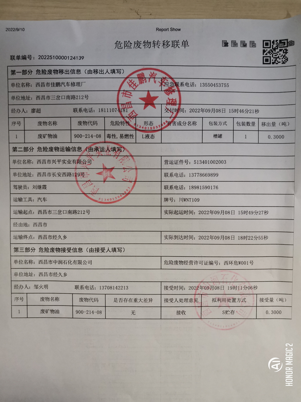 西昌市佳鹏汽车修理厂危险废物信息公示